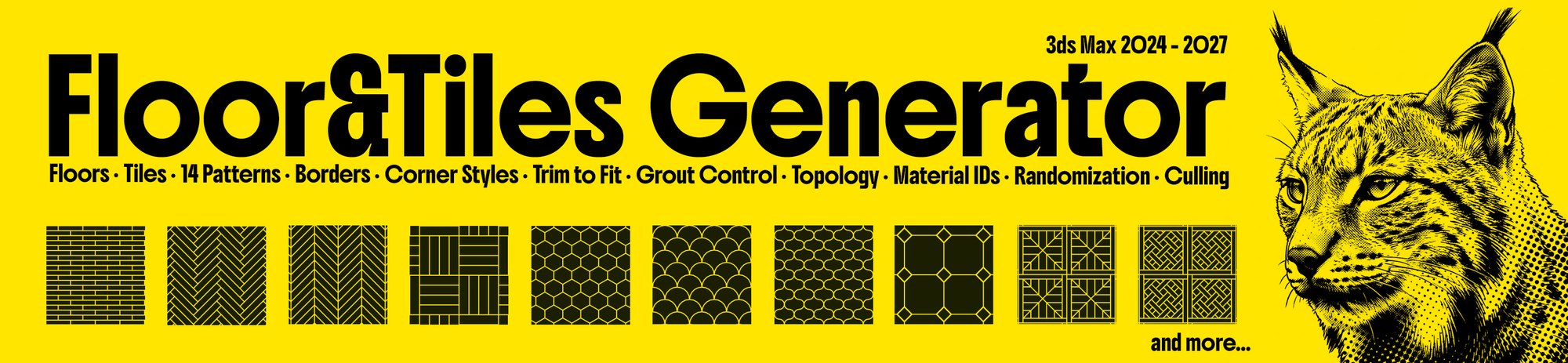Floor and Tiles Generator, 14 patterns, borders, corners, grout, topology, material IDs