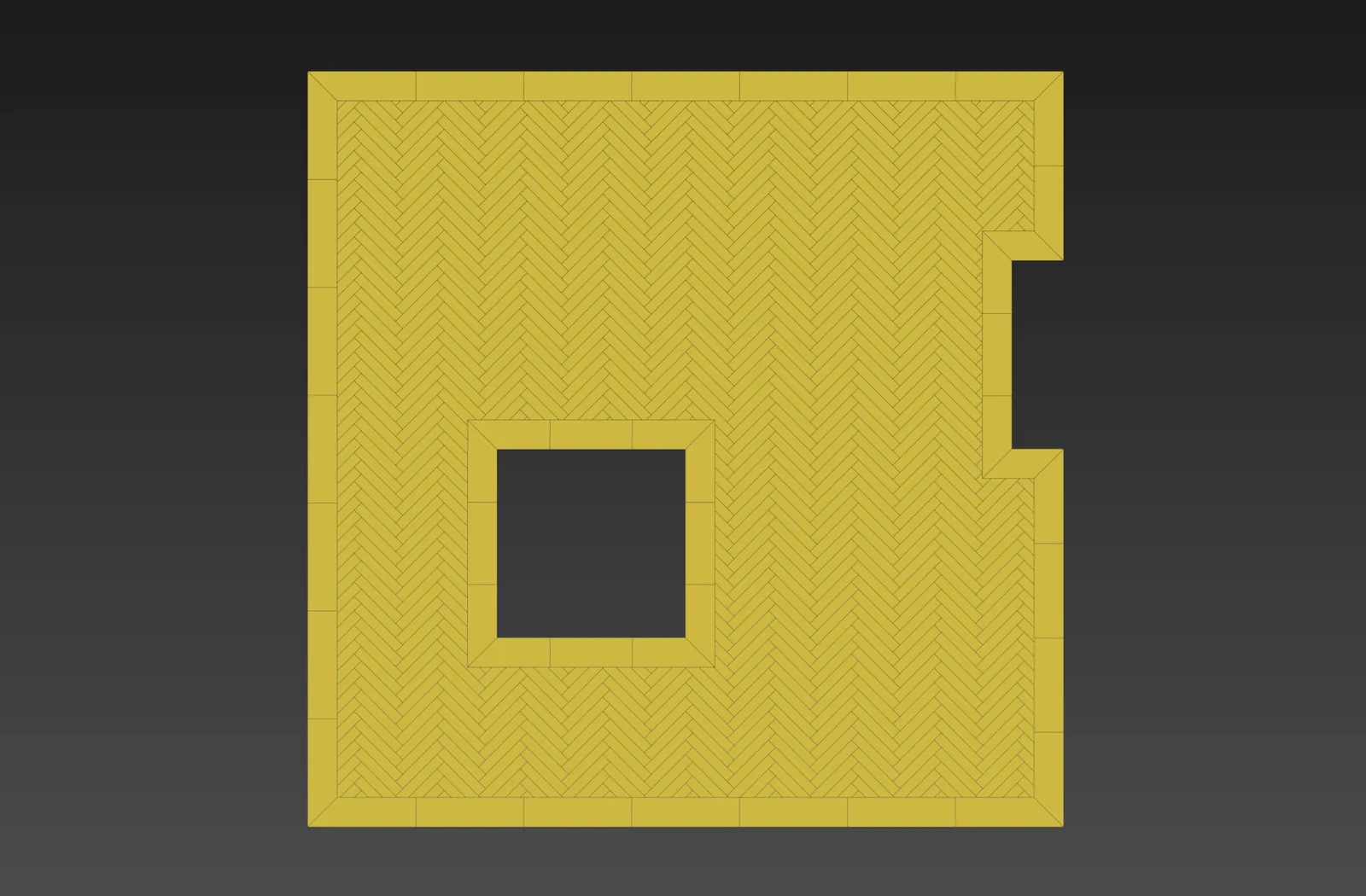 A border laid along the walls, mitred at the corners, going round a hole in the floor as well