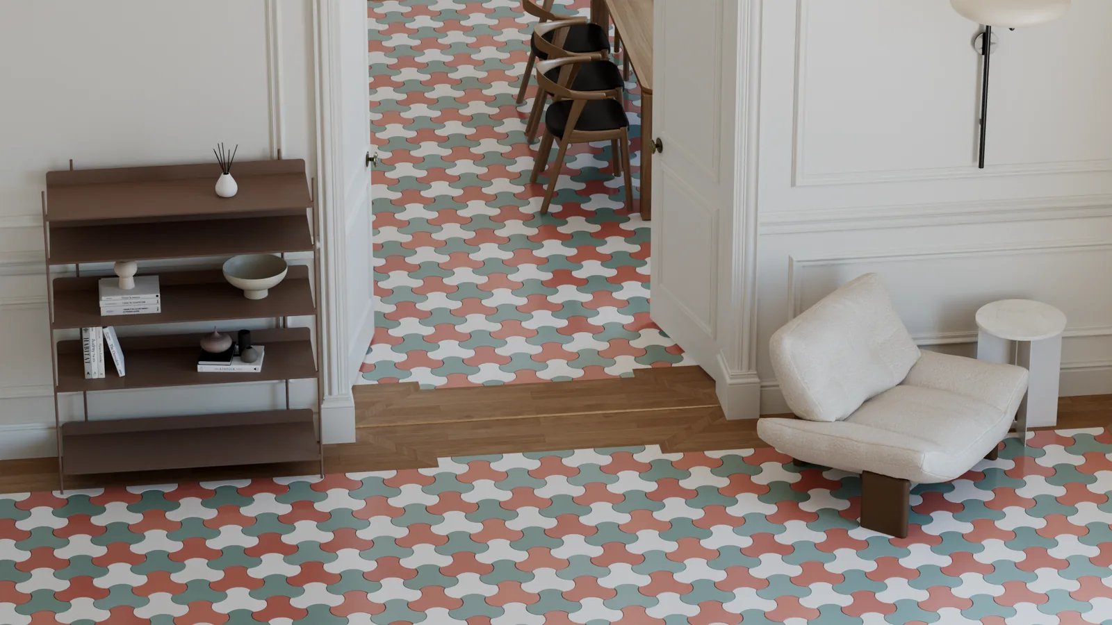 Clover floor laid by Floor and Tiles Generator, rendered in Corona