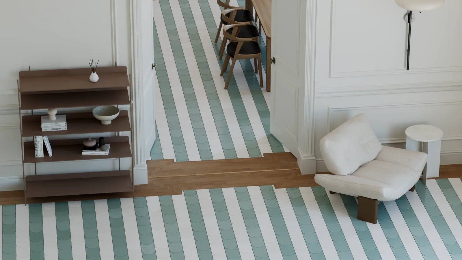 Shingles floor laid by Floor and Tiles Generator, rendered in Corona